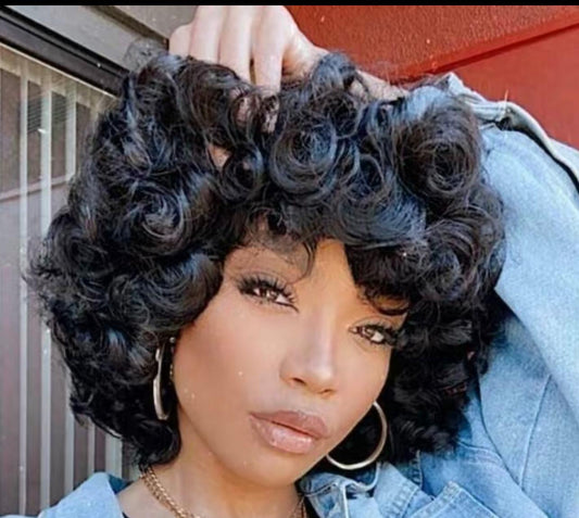 SDD Bouncy Bangs Wig – 10 Inch Human Hair